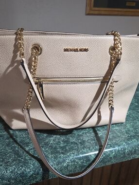 Michael Kors Pink Pebbled Leather Tote with Gold Chain Straps